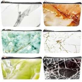 HappyDaily 6 Pack PU Leather Fashion Design Muliti-functional Bag Using as Makeup bag or Cosmetic Pouch or Travel Toiletry or Carrying Purse (Marble Pattern, Medium (5.3" x 8.6"))