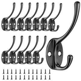 Newaner Pack of 12 Coat Hooks, Vintage Coat Hooks, Gooseneck Hooks, Metal Wall Hooks with 24 Screws, for Bedroom, Coat, Hat, Hook, Bathroom, Kitchen (Black)