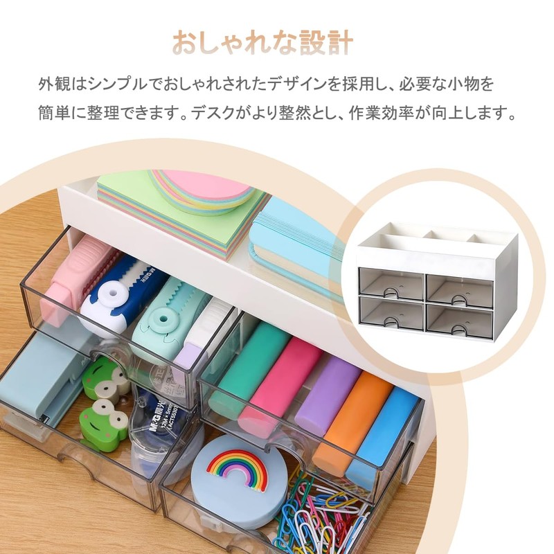 BTtime デスクオーガナイザー 4引き出し付き 卓上収納ボックス 小物入れ 文房具 収納ボックス 大容量 多機能 書類ケース