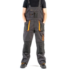 ART.MAS Work Bib and Brace Overalls, Multipockets, Knee Reinforcement With Pocket For Knee Pad, Durable Triple Stitched Seams (32/34-50EU, NO Knee Pads, Grey-Orange)