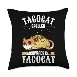 Funny Cinco De Mayo Shirt Mexican Gifts Women Men Spelled Backward is Tacocat Love Taco Cat Lovers Throw Pillow, 18x18, Multicolor