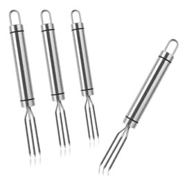 ipow Edelstahl Pellkartoffelgabel, 4er Praktische Maisgabeln zum Kartoffelschälen, spülmaschinengeeignet, Silber Kartoffelhalter für Kochenen, Grillen von Kartoffeln, Mais, und ect.