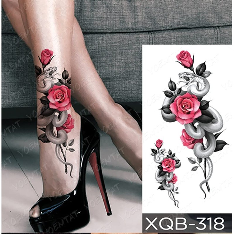 EROSPA® Temporary Tattoo Sheet / Sticker - Rose with Snake/Snake
