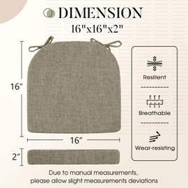 Basic Beyond Chair Cushions for Dining Chairs 4 Pack, Kitchen Chair Cushions with Ties and Non Slip Backing, 16 x 16 inches Chair Pads for Dining Chairs (Khaki)