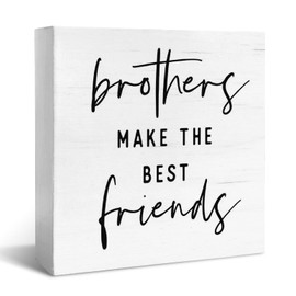 JXREQ Kids Boy Nursery Wall Desk Decor Wood Box Sign, Brothers Make The Best Friends Signs, Boys Bedroom Bathroom Playroom Toddler Classroom Decor, 5x5 Inch