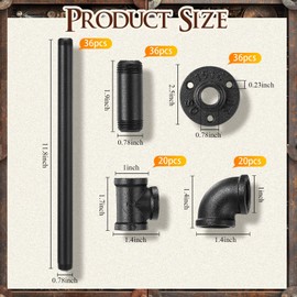 MorningRo 148 Pcs Iron Pipe Fitting Set with Threaded Hole Industrial Vintage Style, 1/2" Painted Metal Pipe Nipple/Malleable Iron Floor Flange Elbow Tees Combo for DIY Furniture Shelving(Black)