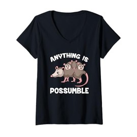 Womens Funny Opossum Anything Is Possumble Cute Possum Family V-Neck T-Shirt