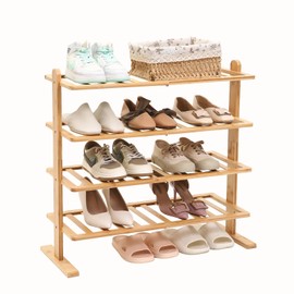 Varhomax Bamboo Shoe Rack Organizer for Closet and Entryway, 4 Tier Thick Wooden Free Standing Shoe Shelf for Small Spaces, Sturdy & Versatile for Bedroom, Bathroom, Garage (4-Tier Bamboo)