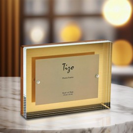 TIZO Design 5x7 Thick Lucite Block Picture Frame, Boutique Quality Photo Frame (Gold)