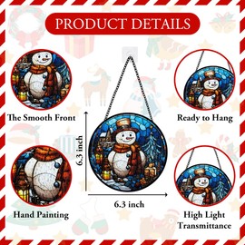 Snowman Stained Glass Window Hanging, Christmas Snowman Stained Glass Window Hanging, Snowflake Glass Ornam Decoration for Winter Holiday Party, Merry Christmas Glass Ornament Gift for Family Friend