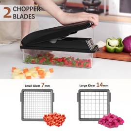 LHS Vegetable Chopper Mandoline Slicer - Food Chopper with Container, Onion Chopper, Fruit Slicer, Kitchen Gadgets & Accessories, Essential Kitchen Tool (8 in 1, Black)