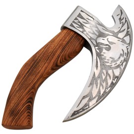 Handmade Ulu Kitchen Mini-Axe Knife Rose Wood Handle Comes with Leather Sheath (6009, High Carbon Steel)