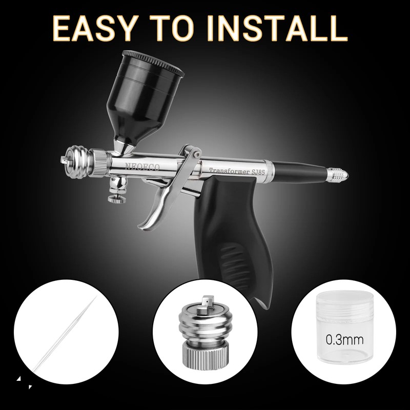 NEOECO Airbrush Replacement Parts Kit for SJ85 Transformer, 0.3mm/0.5mm/0.8mm Precision