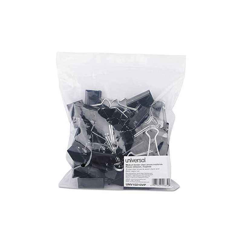 Universal UNV10210 Binder Clips - Medium, Black/Silver (1 Dozen)