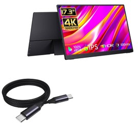 BoxWave Cable Compatible with CAPERAVE Portable Monitor 4K (17.3 in) - DirectSync PD Cable (3ft) - USB-C to USB-C (100W), Type C Braided Charge and Fast Sync - Jet Black