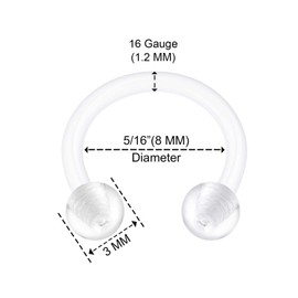 BanaVega 6PCS Bioplastic Clear Curved Piercing Retainer 16 Gauge 5/16 8mm Ball Helix Septum Earrings Cartilage Jewelry 2499