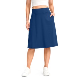 Viodia 25" Knee Length Long Skorts for Women with Pockets Dressy Casual Midi Skort Summer Travel Modest Skirts Indigo L