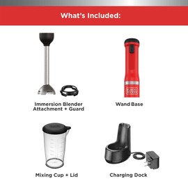 BLACK+DECKER Kitchen Wand Cordless Immersion Blender, Hand Blender with Charging Dock, Red (BCKM1011K06)