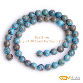 GEM-inside 8mm Round Smooth Dyed Blue Sea Sediment Jasper Jewelry Making Beads 15 Inches by GEM-inside