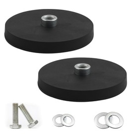 Pack of 2 Neodymium Magnets, Rubberised, Diameter 88 mm, Flat Gripper Magnet, Rubber Round Magnets with M6 Convex Screw Hole, 55 kg Load Capacity, Disc Pot Magnet for Screws, Light Strips, Eyelet or