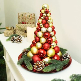 com-four® Artificial Christmas Tree with Christmas Tree Baubles - Decorated Christmas Tree for Christmas Decoration - Christmas Tree for Decoration for Christmas (01 Pieces - 30 cm - Gold/Red)