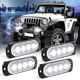 4pcs 4LED White Ultra Thin Sync Feature Car Truck Warning Emergency Surface Mount Beacon Hazard Flash Caution Strobe Light Bar 12-24V