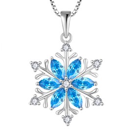 STARCHENIE Snowflake Pendant Necklace for Women 925 Sterling Silver Created Aquamarine Jewelry