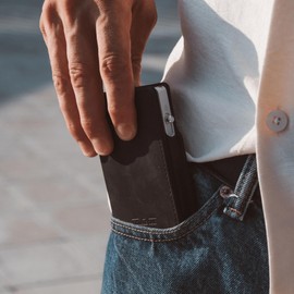 Double Oak Essentials Pop-Up Wallet & Cardholder – RFID Blocking Minimalist Leather Wallet for Men – Slim Design, Top-Grain Leather, Holds Cards & Cash (Black w/Silver)