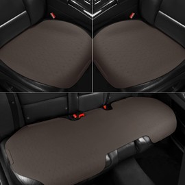 Tapha Luxury Suede Leather Universal Car Seat Cover with Headrest, Ultra-Thin and Breathable, Highlight Interior with Suede Leather, 2 Front Seat Covers and 1 Bench Seat Cover for Rear Seat (Brown)