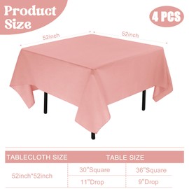JALANCY - Juego de 4 manteles cuadrados de 52 x 52 pulgadas, color blanco, lavable a máquina, tela de poliéster, para cenar, fiestas de bufé, picnic, eventos, decoración de bodas (rosa sucio)