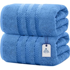 DAN RIVER Pack of 2 Bath Sheet 35x70 Inches, Luxury Bath Towel Set, Extra Large and Quick Dry Soft Cotton Towels - Medium Blue