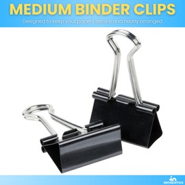 1InTheOffice Medium Binder Clips, Paper Clamps, Paper Binder Clips, 5/8" Capacity, Metal, Black, 12 Pack