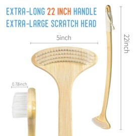 NURENDER 22" Oversized Back Scratcher, Bamboo Body Scratcher for Men and Women, Curved Backscratcher with Long Handle and Wide Nylon Brush Head for Itching Relief, Great for Elders, Pregnant Women