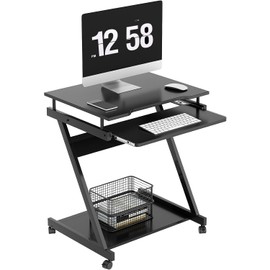 Need Rolling Computer Desk Mobile Desk Laptop Stand Desk PC Table with Sliding Keyboard for Home Office,23.6 x 18.9 x 28.7 Inches DX-8110-ND