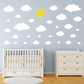 DECOWALL DS-8054 White Cloud Wall Sticker Decor Kindergarten Nursery Kids Room DIY Wall Decal Sticker Wall Art Stickers Boys Girls Teens Kids Bathroom Decor Vinyl Bedroom Teens Kids
