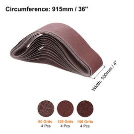 HARFINGTON 12pcs (4 Each of 80/120/150 Assorted Grits) Aluminum Oxide Sanding Belts 4" x 36" Ring Abrasive Belts Metal Polished Sandpaper for Belt and Disc Sander