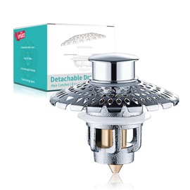 Upgraded Sink Drain Strainer for Bathroom, Faster Drainage, No Residual Water, Universal Sink Stopper in Brass, with Detachable Hair Catcher Drain Cover, for 1.1’’~1.81’’ Basin Drain Hole