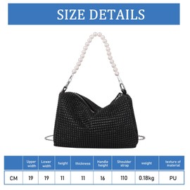 Fonyiunce Women's Glitter Bag, Evening Bag, Women's High Capacity with Zip, Clutch with Removable Chain, Glitter Bag, Elegant Bag for Women, for Evening, Prom, Wedding, Party, black