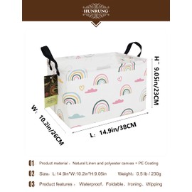 HUNRUNG Rectangle Storage Basket Cute Canvas Organizer Bin for Pet/Children Toys, Books, Clothes Perfect for Rooms/Playroom(Rec-Rainbow)