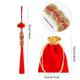 6 Pack Chinese Fortune Coins with Red Velvet Blessing Bag set - Traditional Feng Shui Coins with Red String & Lucky Bag for Chinese New Year Health Wealth and Success