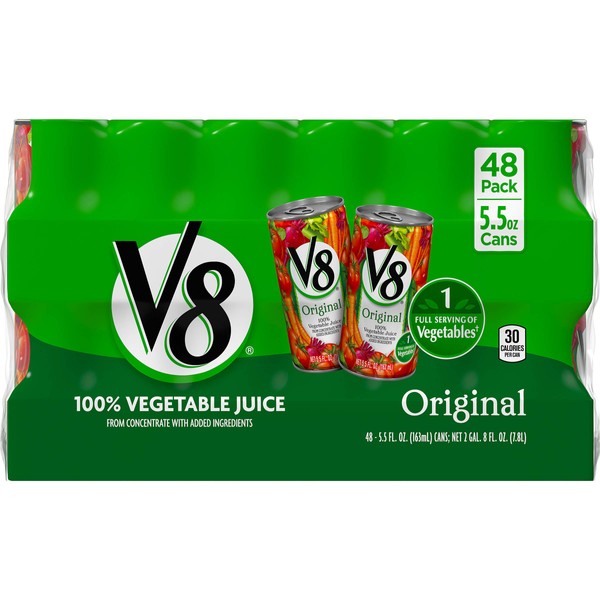 V8 Original 100% Vegetable Juice, Vegetable Blend with Tomato Juice, 5.5 FL OZ Can (Pack of 48)