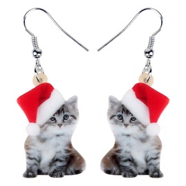 Bonsny Acrylic Drop Dangle Christmas Sweet Anime Cat Kitten Earrings Pets Jewelry For Women Gift