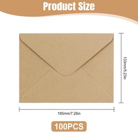 Pack of 100 Kraft Paper Envelopes with DIY Kraft Paper Envelopes B6 Envelopes Without Window for Birthday Cards Weddings Thank You Cards Greeting Cards
