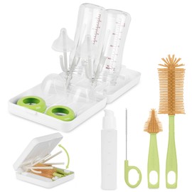 Flaschenbürste Baby Set, 6-in-1-Babyflaschen Bürste, BPA-frei, Geeignet für Baby-Nippel und -Flaschen, mit Silikon Flaschenbürste, Nippelbürsten, Strohreiniger, Babyflaschen Trockenständer, Weiß