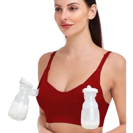 GXXGE brasier de lactancia con soporte para bombeo manos libres, todo en uno, brasier de maternidad cómodo, sin almohadillas para orejas, brasier, Negro/Nude/Rosa/Rojo Profundo, M