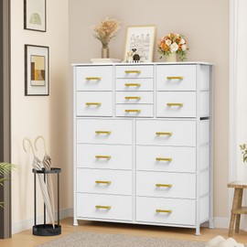 YITAHOME Dresser with 16 Drawers, Large Chest of Drawers, Tall Dressers with Wood Top and Metal Frame