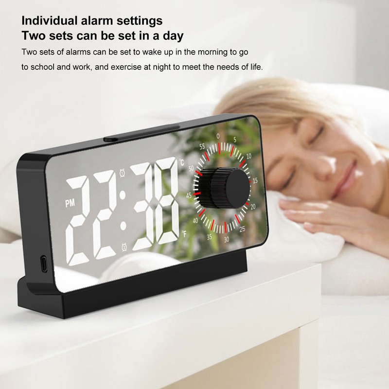 Digital Alarm Clock Dual Display Adjustable Brightness Large Display LED