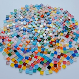 AONUOAO 1.1LB 0.39" Square Mixed Colors Crystal Glass Mosaic Tiles for Crafts, Mosaic Tiles for Crafts Bulk, Mosaic Pieces for Crafts, Mosaic Making Supplies