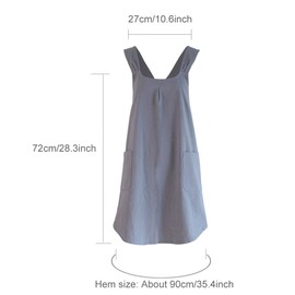 Faderr Japanese Style Apron with Pockets, Japanese Style Women Cotton Linen Apron Plain Halter Cross Bandage Aprons Plain Cotton and linen Apron for Kitchen Gardening Daily Chores(Grey)