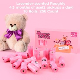 PPEIWASTE Poop Bags Rolls 256 Count - 9x13 Inches Pink Thickened Leakproof Lavender scent Poo Bags for Dogs, Eco-Friendly Pet Waste Bags for Walking, Home, Travel